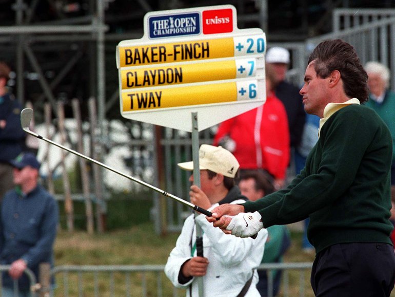 Ian Baker-Finch on the 18th fairway still to lose yet another shot, finishing on a +21 which made him later decide to withdraw from the ‘97 Open Championship.