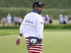 Jason Day in his USA flag shorts during a practice round overnight.