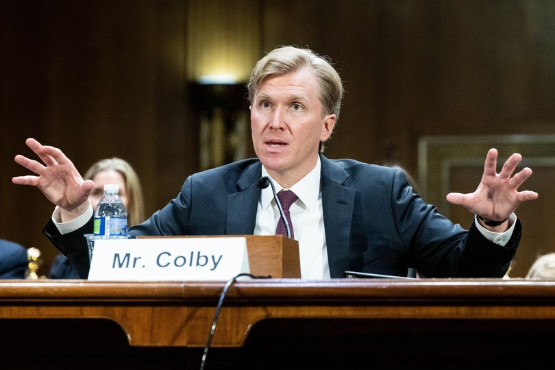 Elbridge Colby, nominee to be Under Secretary of Defense for Policy, speaking at a hearing of the Senate Armed Services Committee at the U.S. Capitol in Washington, D.C.