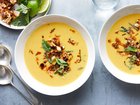 Butternut pumpkin and green curry soup. Food styled by Simon Andrews. 