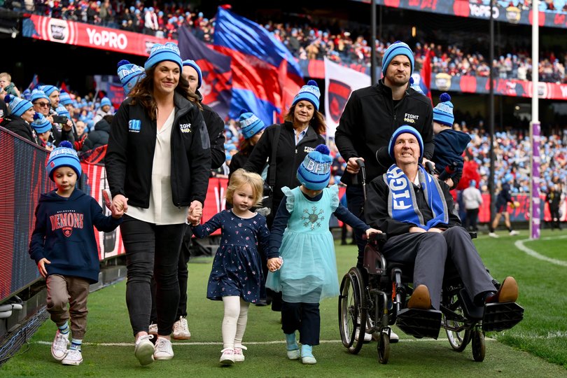 Neale Daniher with his family at the MCG on Monday.