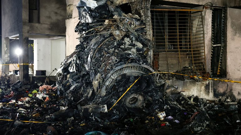 A view shows the wreckage of the Air India aircraft which crashed during take-off in Ahmedabad.