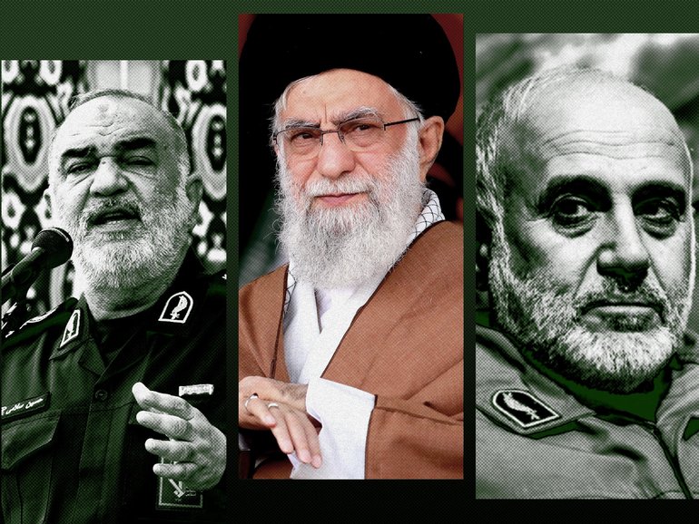 Hossein Salami, Ayatollah Ali Khamenei, and Gholam Ali Rashid. 