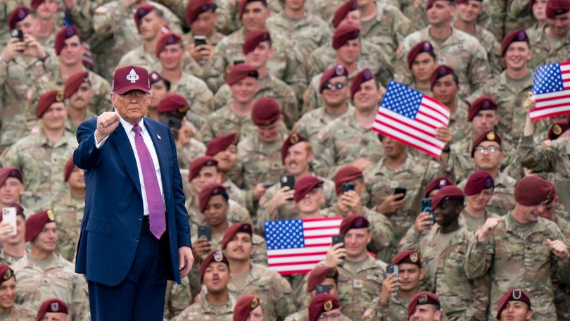 US President Donald Trump at Fort Bragg on June 10.