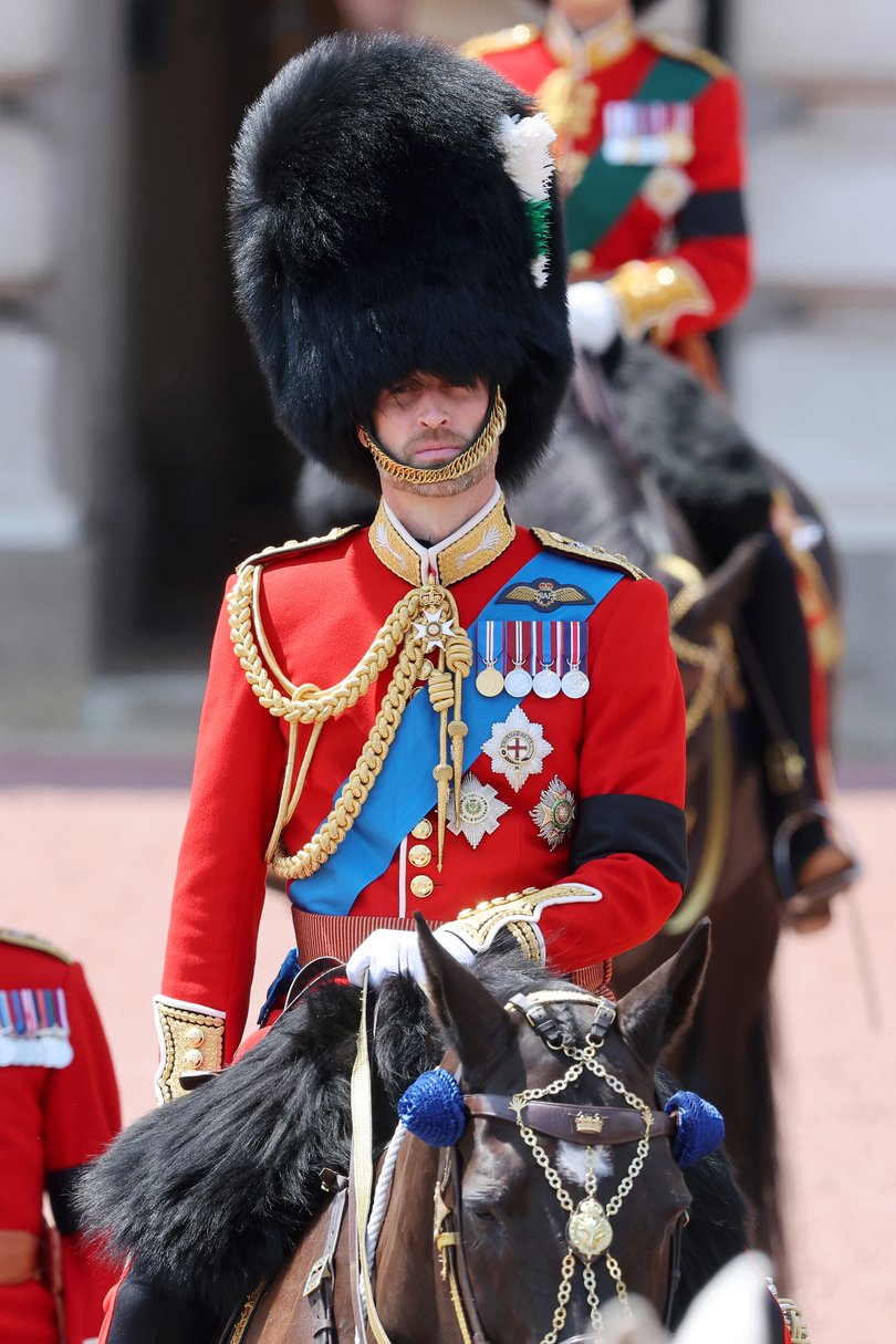 Prince William, Prince of Wales rides Darby during Trooping The Colour 2025.