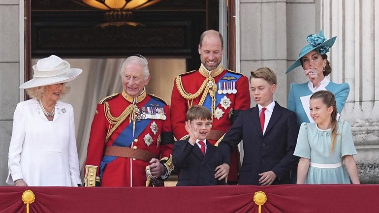 Prince George was seen calming down an exuberant Prince Louis at the Trooping the Colour flypast. (AP PHOTO)