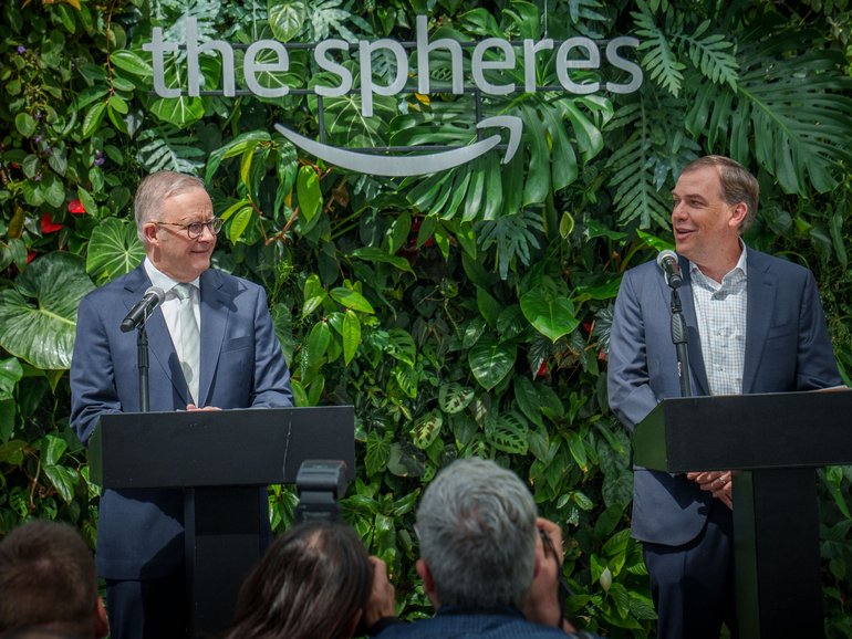 Prime Minister Anthony Albanese and Amazon Web Services chief executive Matt Garman in Seattle.