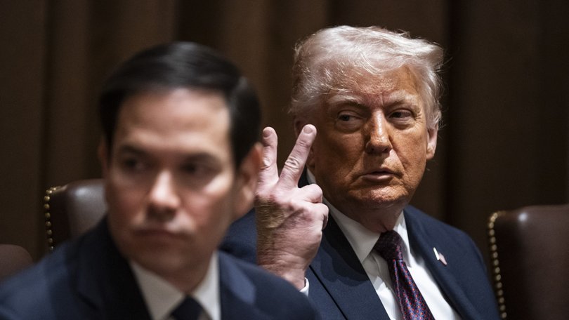 President Donald Trump and Secretary of State Marco Rubio during a Cabinet meeting in March. MUST CREDIT: Jabin Botsford/The Washington Post