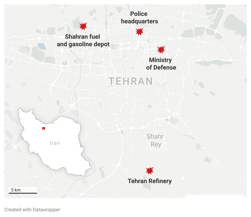 The strategic sites in Iran targeted in the Israeli barrages.