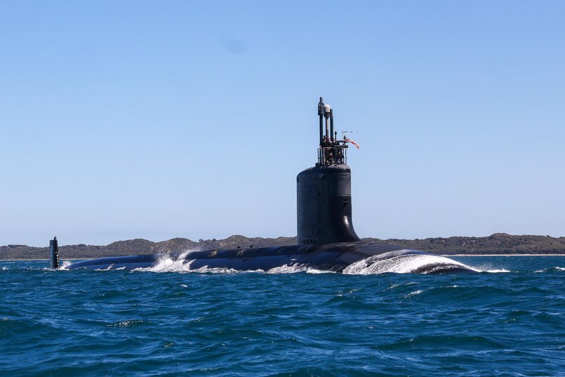 The USS Minnesota (SSN-783) Virginia-class fast attack submarine sails in the waters off the West Australian coast on March 16, 2025 in at sea, West Australian coast.