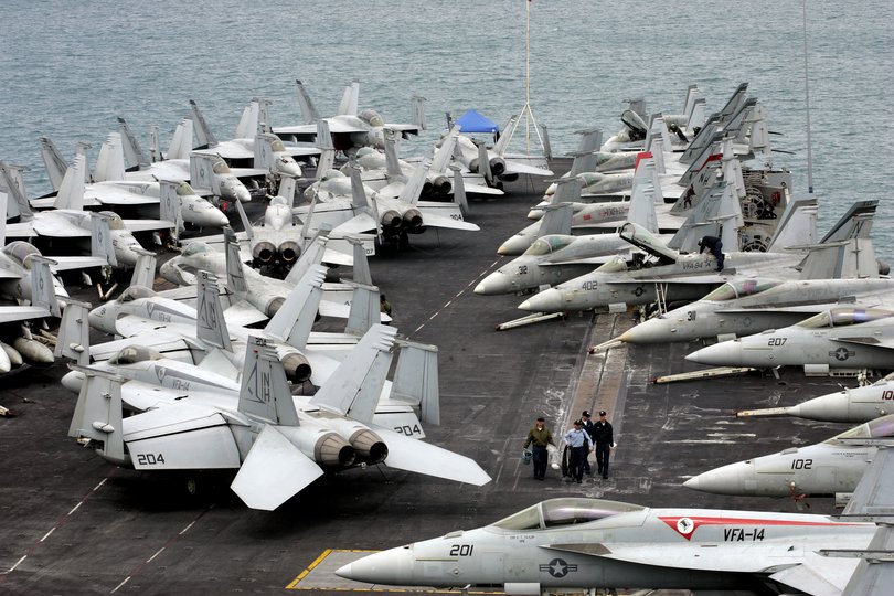 The flight deck of the USS Nimitz.