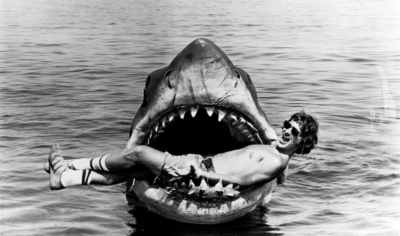 Steven Spielberg on the set of Jaws.