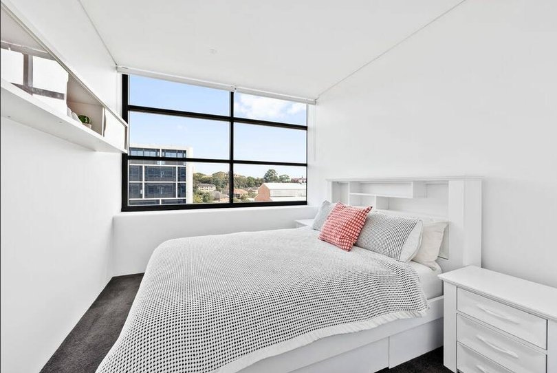 One of the apartment's three bedrooms.