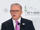 Prime Minister Anthony Albanese speaks to the media during a press conference after attending the G7 Leaders' Summit.