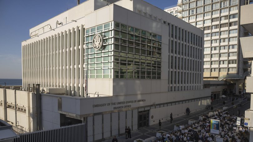 FILE - The US Embassy branch office in Tel Aviv, Israel.