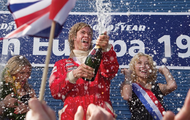 Chris Hemsworth as James Hunt in Rush.