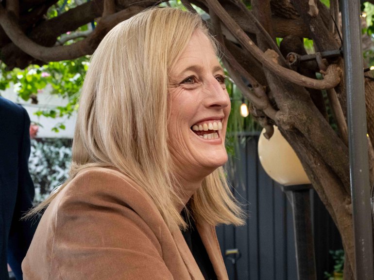 SYDNEY, AUSTRALIA - NewsWire Photos - Sunday, 4 May 2025: Katy Gallagher, Minister for Finance pictured visiting Bar Italia in the suburb of Leichhardt (169-171 Norton Street, Leichhardt where he had a coffee with supporters. NewsWire / Monique Harmer