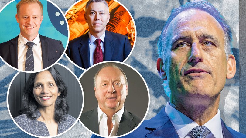 Clockwise from bottom left, Macquarie’s Shemara Wikramanayake, PLS boss Dale Henderson, BHP’s Mike Henry, Wesfarmers’ Rob Scott and Mineral Resources founder and CEO Chris Ellison