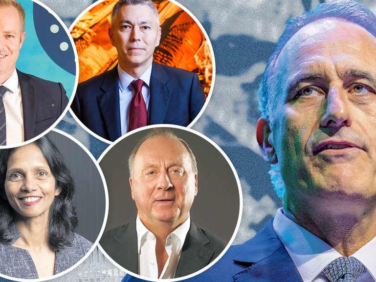 Clockwise from bottom left, Macquarie’s Shemara Wikramanayake, PLS boss Dale Henderson, BHP’s Mike Henry, Wesfarmers’ Rob Scott and Mineral Resources founder and CEO Chris Ellison