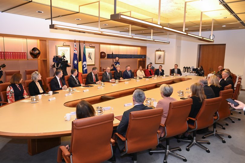Australian Prime Minister Anthony Albanese and Ministers during the first Cabinet meeting of the new government at Parliament House in May.