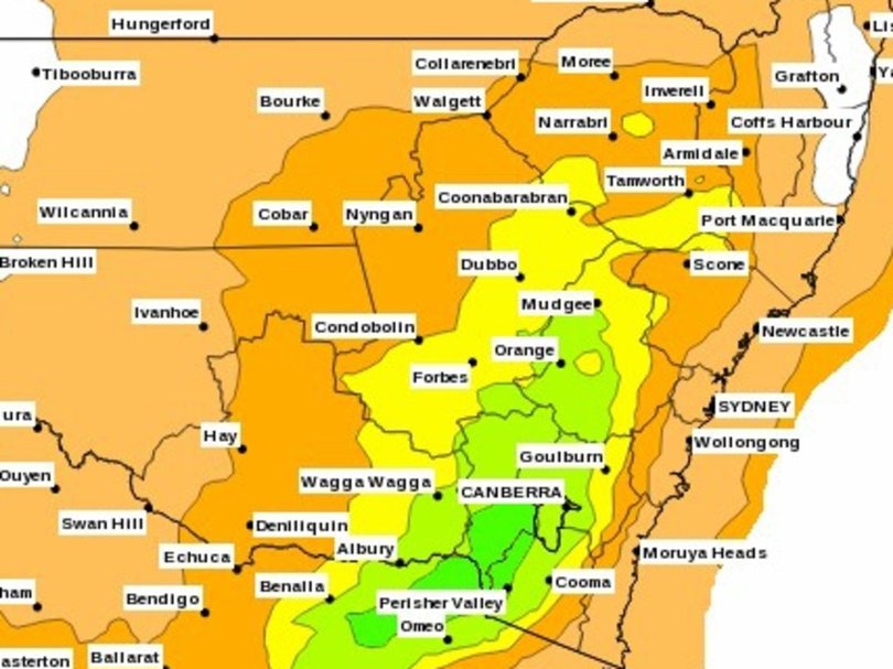 The rain will be heaviest for NSW and Victoria on Tuesday. Picture: BOM