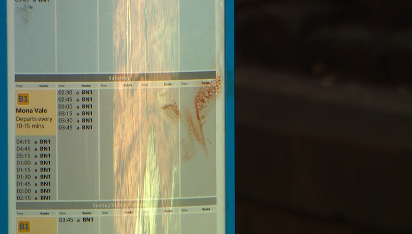 A line of blood was visible on the bus information board after the attack.