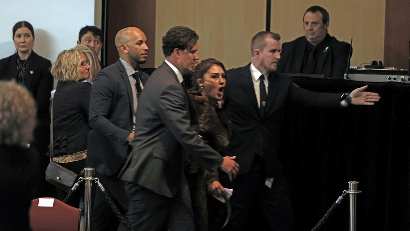 She continued to yell at the King as she was removed from the room by security. Picture: NewsWire / David Beach