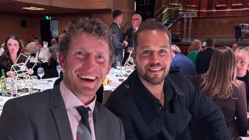 Ben McEvoy and Lance Franklin have a laugh.
