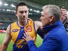 West Coast defender Jeremy McGovern and former coach Adam Simpson.