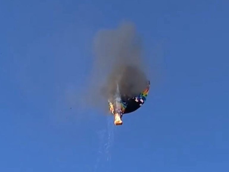 The hot air balloon and its basket burst into flames in Brazil.