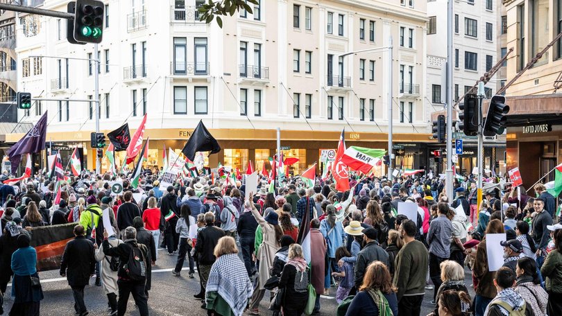 People calling for a stop to the Iran war at a protest at Hyde Park, Sydney. Picture: NewsWire / Monique Harmer