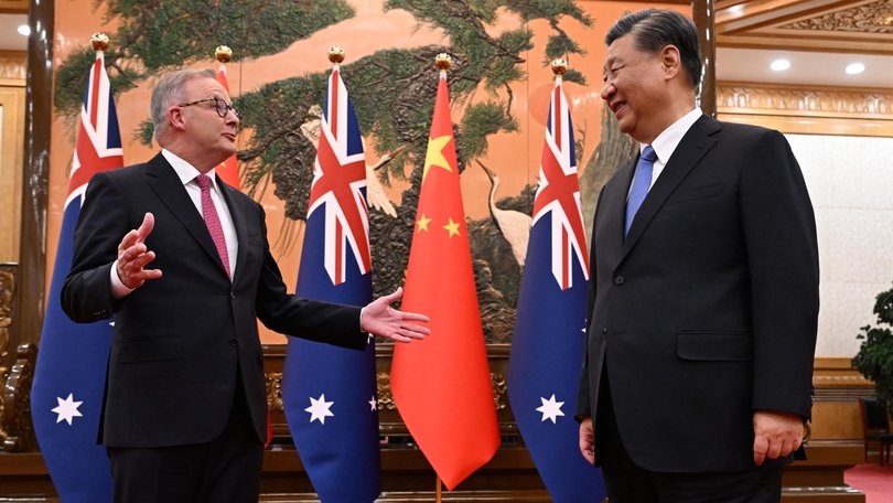 Prime Minister Anthony Albanese with China’s President Xi Jinping at the Great Hall of the People in Beijing in 2023.