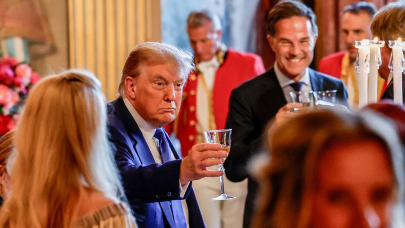 US President Donald Trump and Mark Rutte during a dinner which marks the start of the NATO-Summit in The Hague.