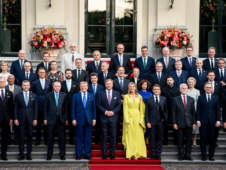 NATO Leaders join King Willem-Alexander and Queen Máxima of the Netherlands for a family photo as they participate in the 2025 NATO summit on June 24, 2025 in The Hague, Netherlands. 