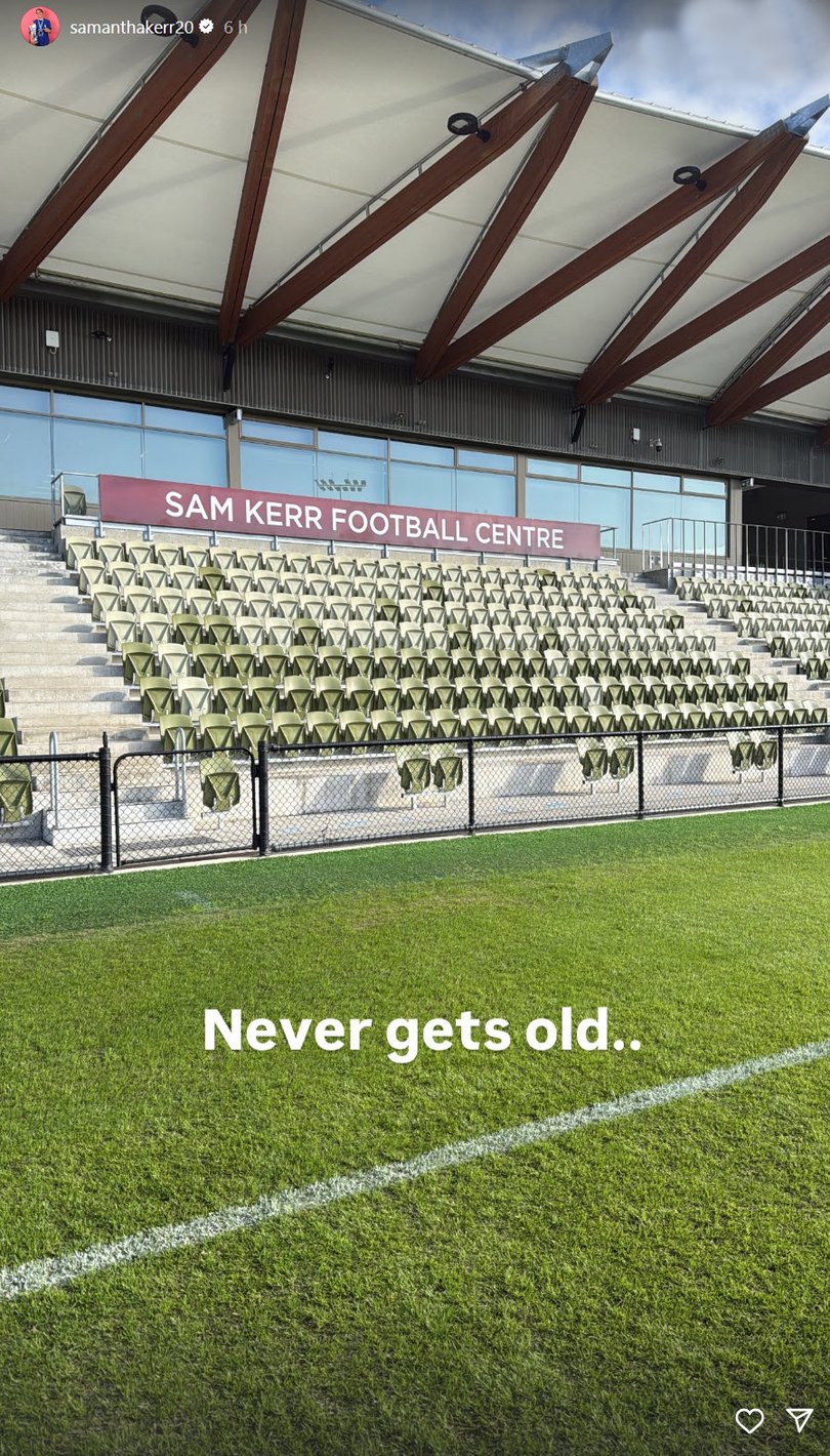 Sam Kerr revealed she was training at the Sam Kerr Football Centre on Thursday.
