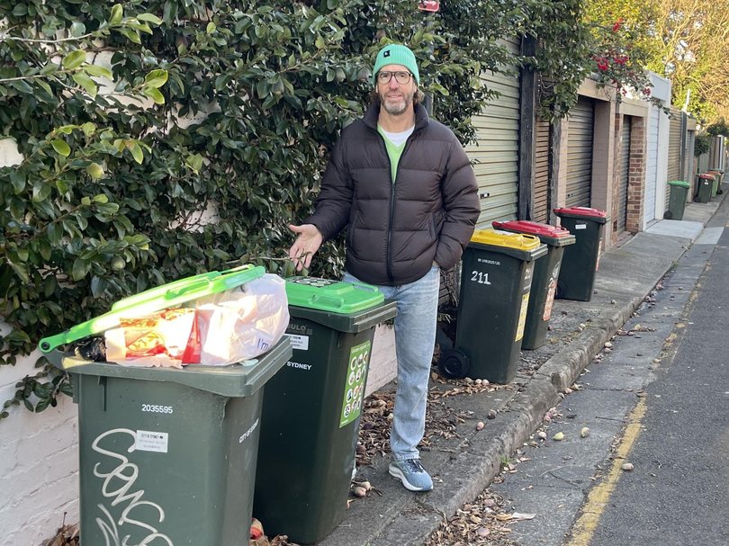 Councillor Adam Worling says Surry Hills is a particularly bad area for obstructive bins being left on the street. Picture: Supplied