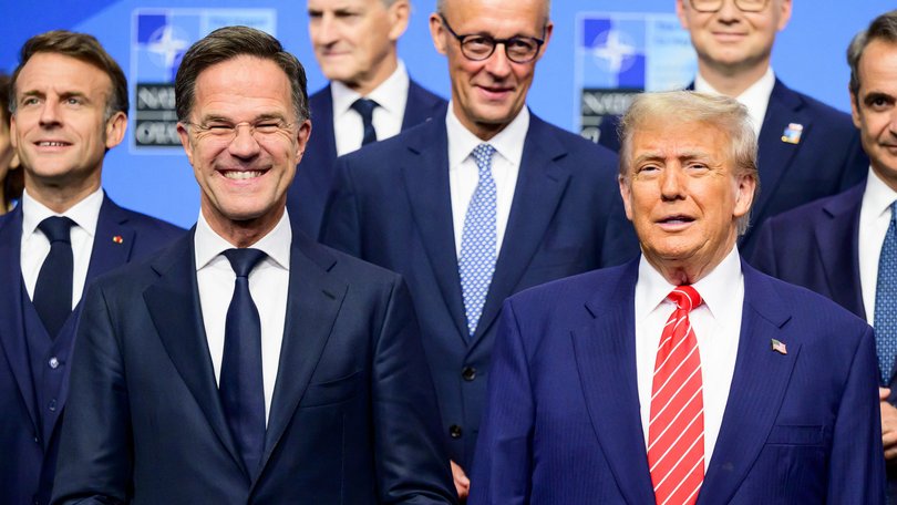 US President Donald Trump and NATO chief Mark Rutte at the World Forum in The Hague for the summit meeting of the Atlantic Alliance. June 25, 2025.