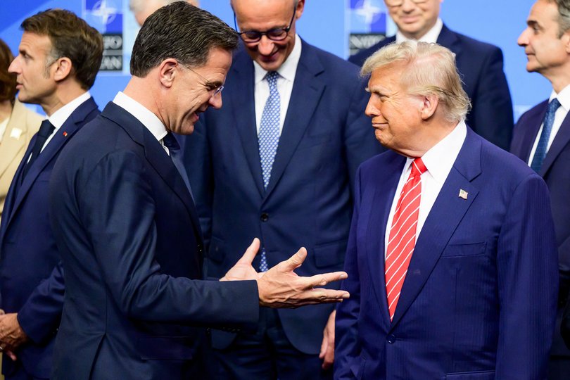 US President Donald Trump and NATO chief Mark Rutte at the World Forum in The Hague for the summit meeting of the Atlantic Alliance. June 25, 2025.