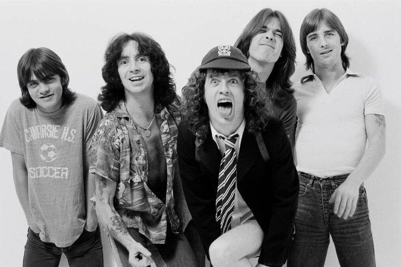 The band, pictired with late vocalist Bon Scott (second from left). Picture: Getty