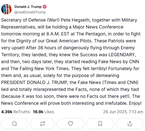 Donald Trump via Truth Social.