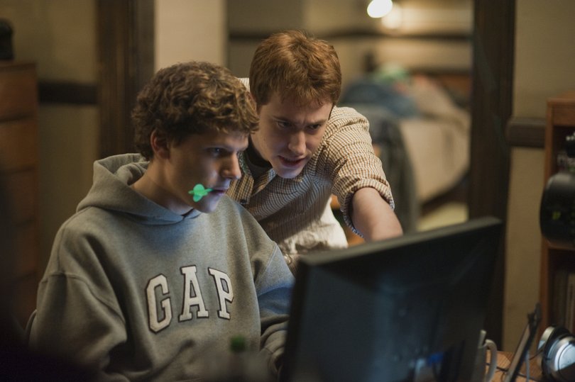 Jesse Eisenberg and Joseph Mazzello in The Social Network.