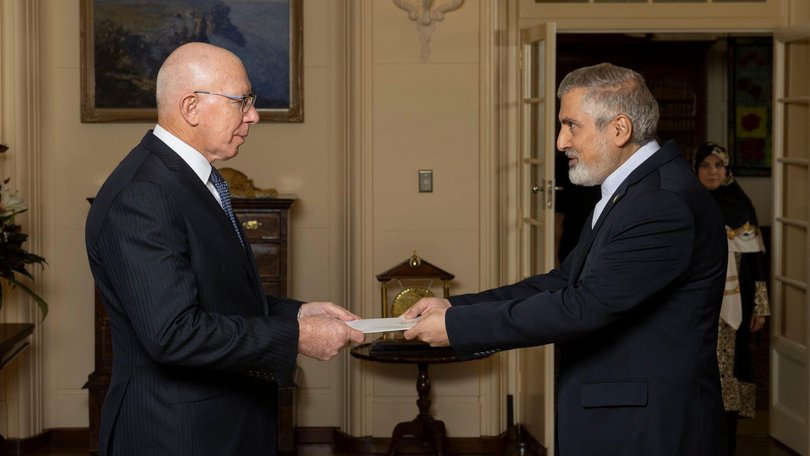 Iranian ambassador Ahmad Sadeghi with Governor General David Hurley.