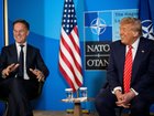 President Donald Trump and NATO Secretary General Mark Rutte speak to media at the start of the second day of the 2025 NATO Summit.