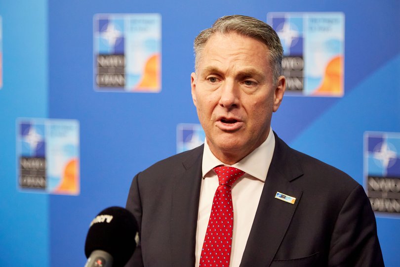 Deputy Prime Minister of Australia Richard Marles speaks to the press during the NATO summit.