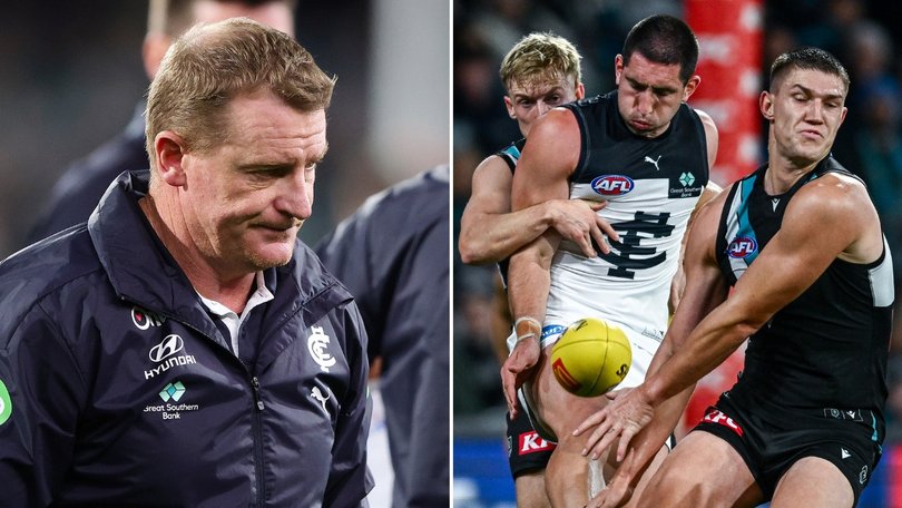 Michael Voss’s Blues struggled in the first half and Jacob Weitering appeared less than 100 per cent fit.