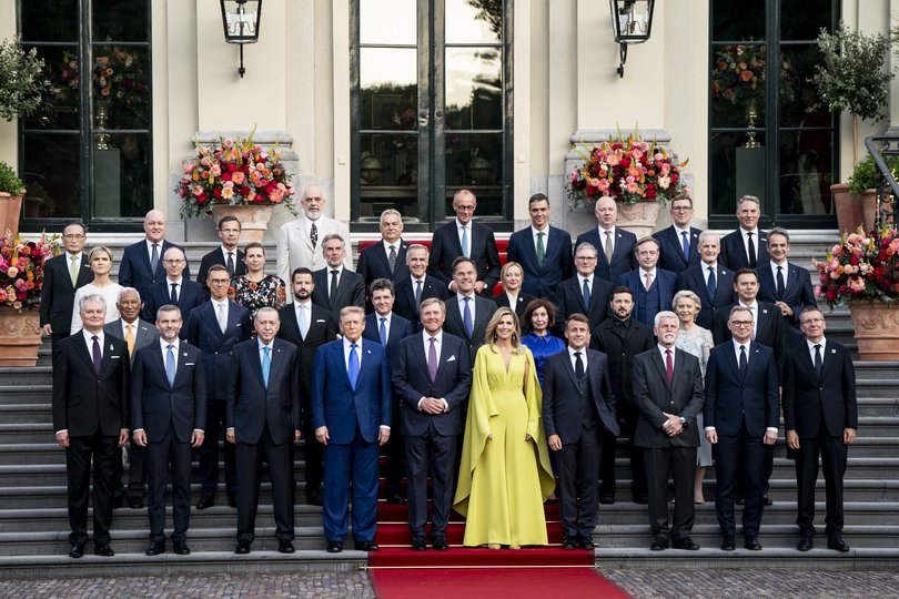 US President Donald Trump and NATO leaders join King Willem-Alexander and Queen Máxima of the Netherlands.