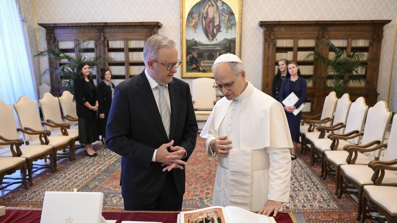 Prime Minister Anthony Albanese with Pope Leo XIV in Rome.
