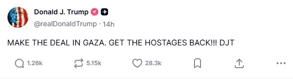 The US President has urged for a ceasefire via social media.