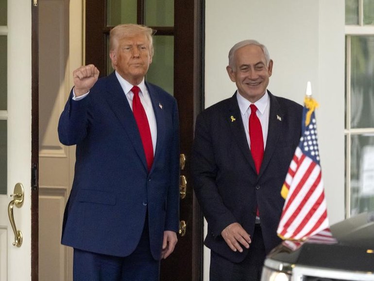 Donald Trump has again taken to social media in defence of Israeli leader Benjamin Netanyahu. (AP PHOTO)