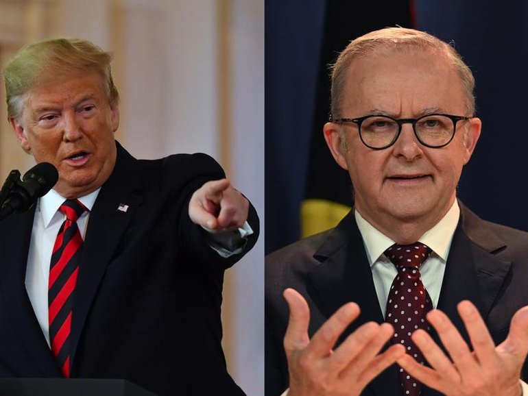 They're yet to meet but Anthony Albanese can't seem to escape Donald Trump's presence. (Mick Tsikas/AAP PHOTOS)
